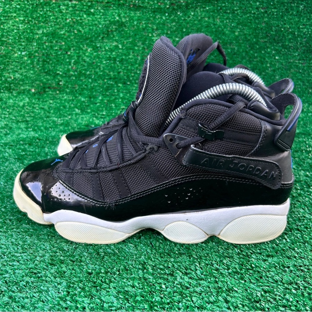 Jordan 6 Rings Space Jam Black White Blue Patent Leather Sneakers 322992-016
